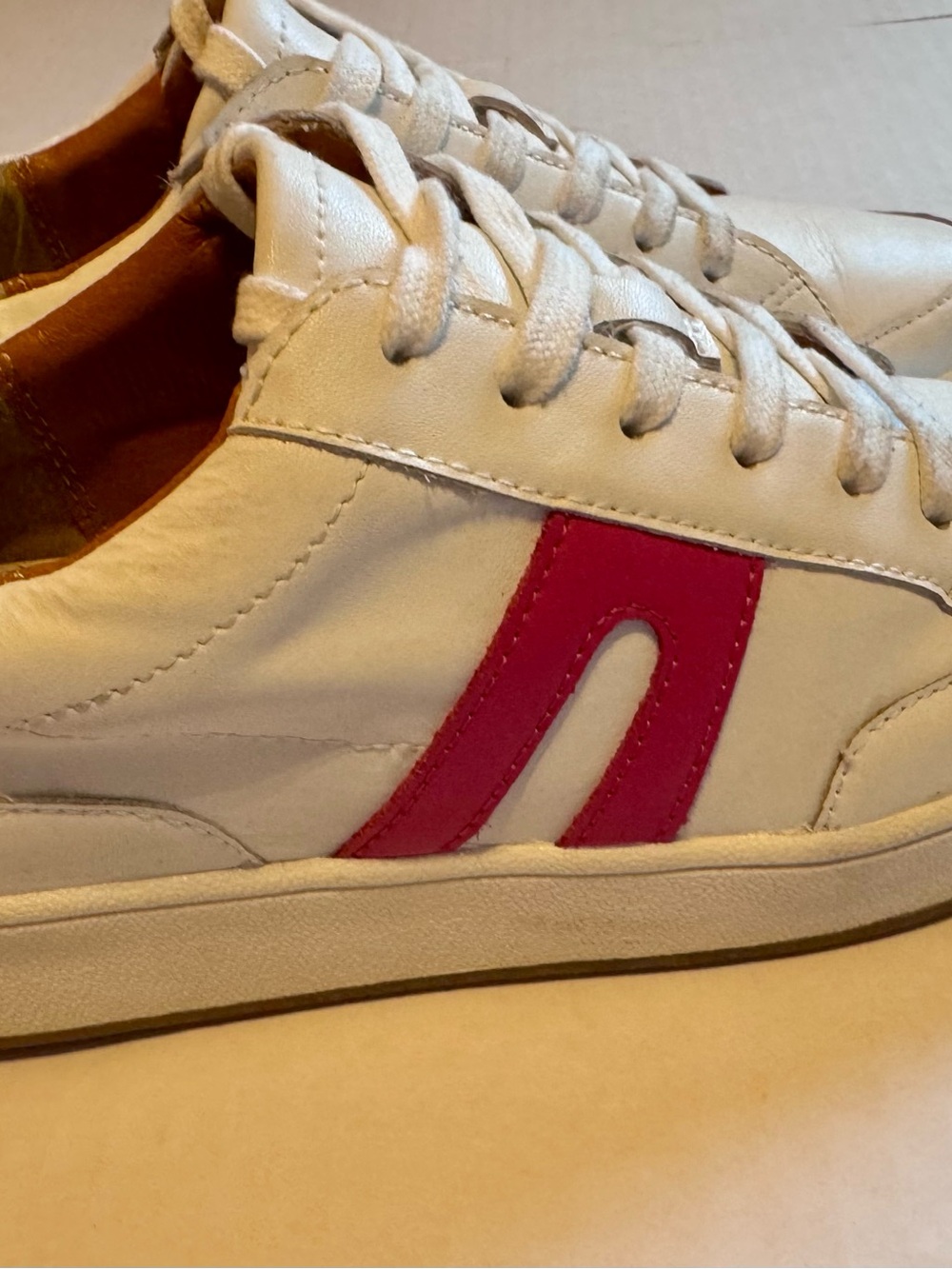 Lucky Brand Hinta Leather Sneakers White Pink Lime Green Size 7M